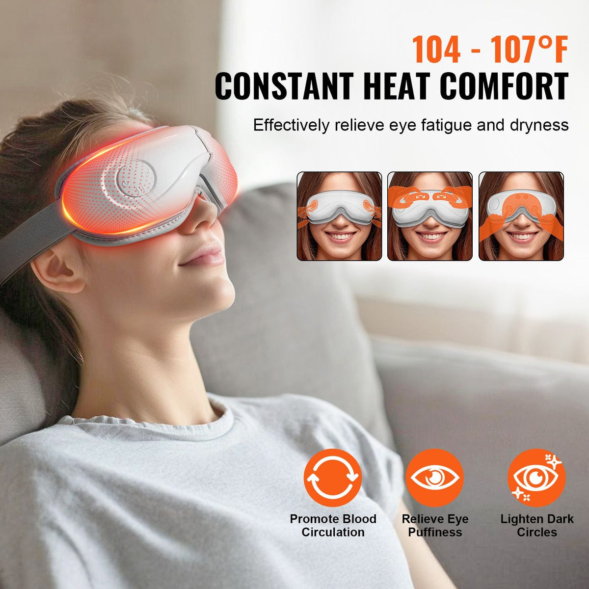 Eye Massager with Heat, Heated Eye Massage Mask with 5 Modes and Bluetooth Music, 180° Foldable Eye Care Massager for Migraines, Eye Strain, Dark Circles, Ideal Gift for Mom/Dad, White