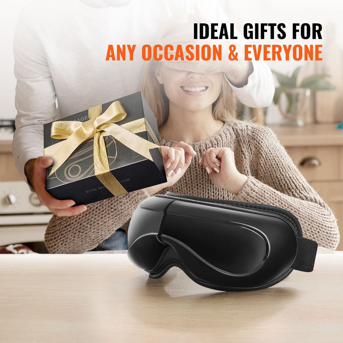 Eye Massager with Heat & Remote, Heated Eye Massage Mask with 5 Modes and Bluetooth Music, 180° Foldable Eye Care Massager for Eye Strain, Dry Eyes, Dark Circles, Ideal Gift for Mom/Dad, Black