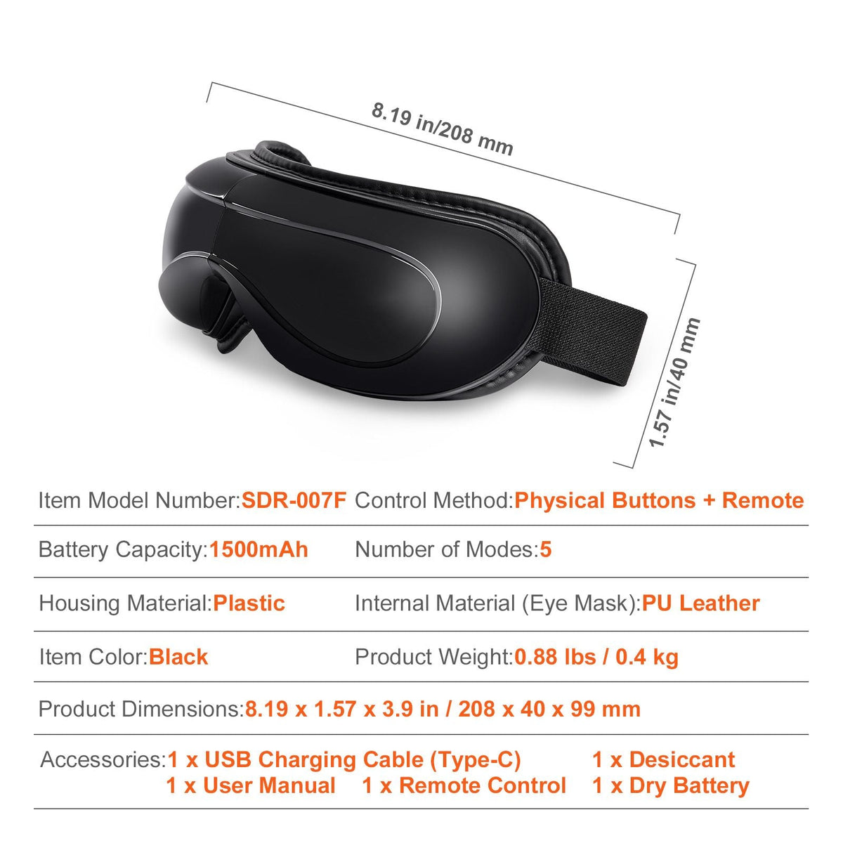 Eye Massager with Heat & Remote, Heated Eye Massage Mask with 5 Modes and Bluetooth Music, 180° Foldable Eye Care Massager for Eye Strain, Dry Eyes, Dark Circles, Ideal Gift for Mom/Dad, Black