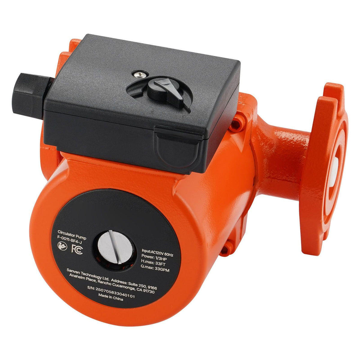 F-0011-BF4-J Cast Iron Circulator Pump, 33 GPM, AC 120V 33 ft Hot Water Recirculating Circulation Pump, 1-1/4 in Flange Connection, 3-Speed Adjustment, Quiet Operation, for Home Heating System