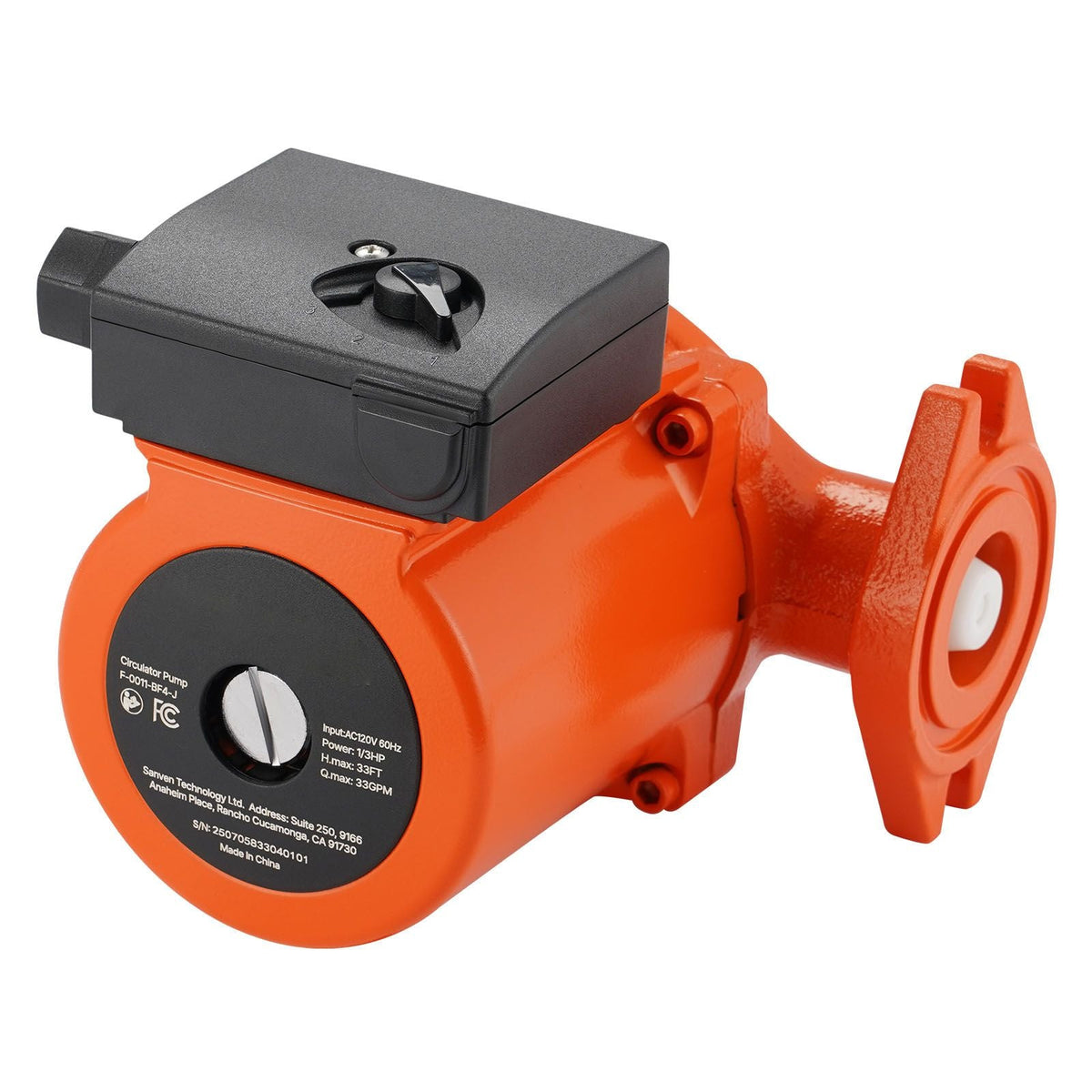 F-0011-BF4-J Cast Iron Circulator Pump, 33 GPM, AC 120V 33 ft Hot Water Recirculating Circulation Pump, 1-1/4 in Flange Connection, 3-Speed Adjustment, Quiet Operation, for Home Heating System