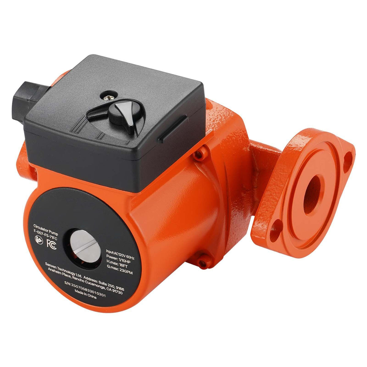 F-007-F5-71FC Cast Iron Circulator Pump, 23 GPM, AC 120V 16 ft Hot Water Recirculating Circulation Pump, 1-Inch Flange Connection, 3-Speed Adjustment, Quiet Operation, for Home Heating System