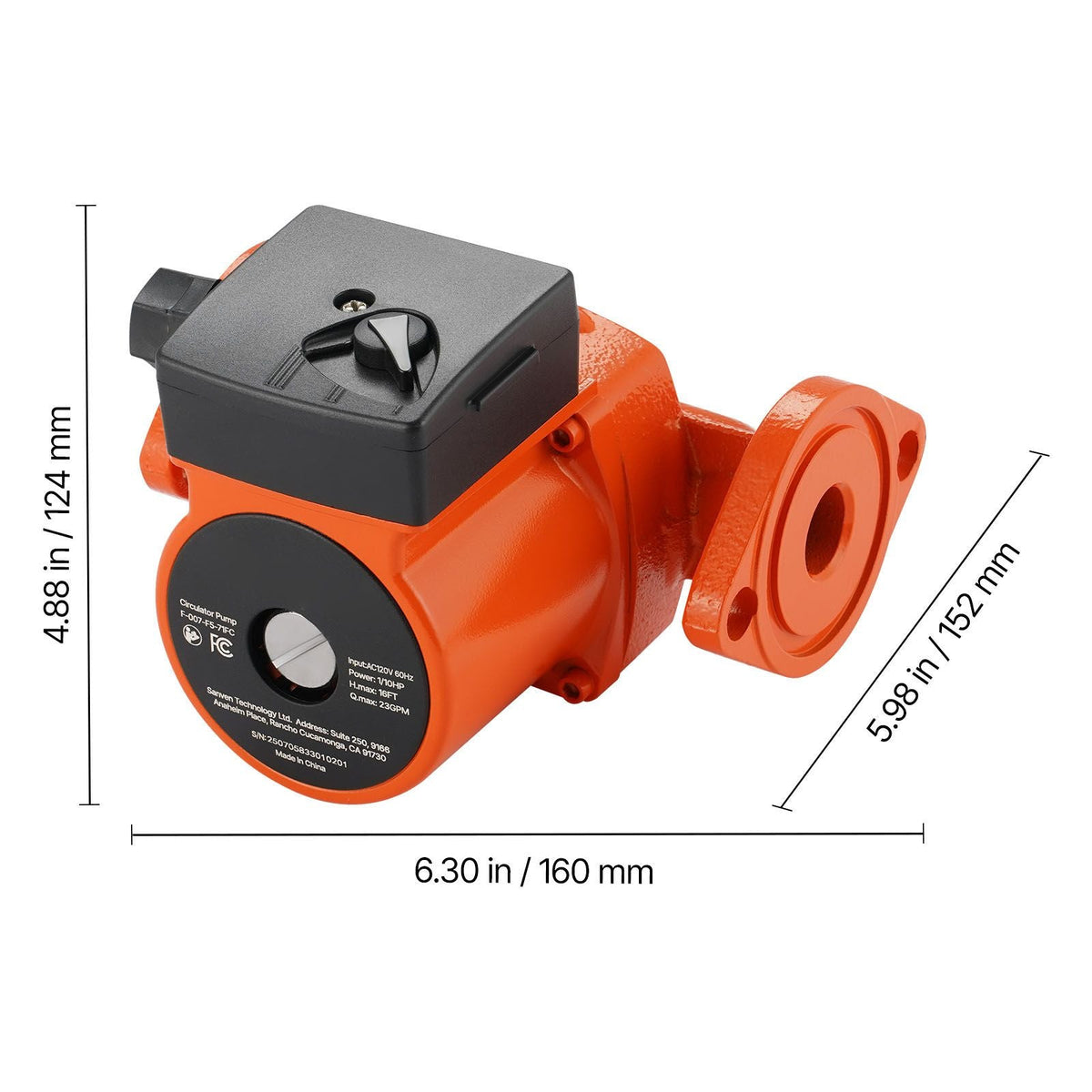 F-007-F5-71FC Cast Iron Circulator Pump, 23 GPM, AC 120V 16 ft Hot Water Recirculating Circulation Pump, 1-Inch Flange Connection, 3-Speed Adjustment, Quiet Operation, for Home Heating System