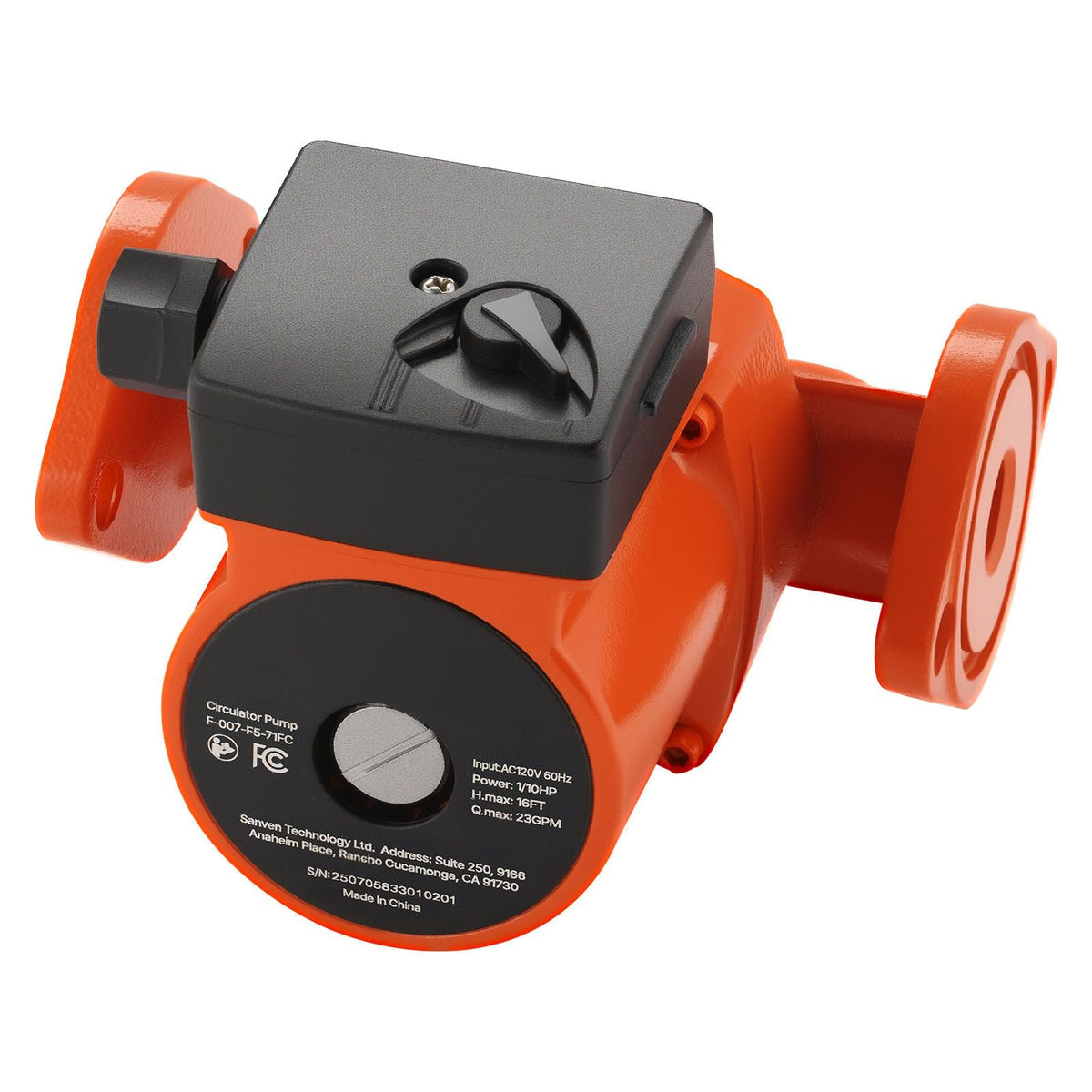F-007-F5-71FC Cast Iron Circulator Pump, 23 GPM, AC 120V 16 ft Hot Water Recirculating Circulation Pump, 1-Inch Flange Connection, 3-Speed Adjustment, Quiet Operation, for Home Heating System