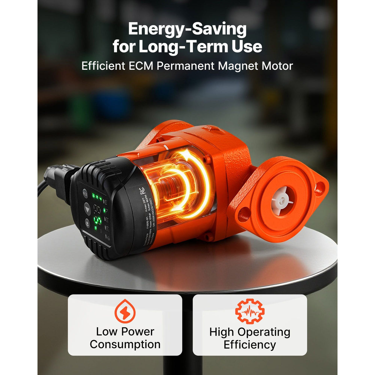 F-007E-1F1 High Efficiency Circulator Pump, 16 GPM, 120V 20 ft Cast Iron Hot Water Recirculating Circulation Pump, 1 in Flange Connection, Check Valve, Quiet Operation, for Home Heating System