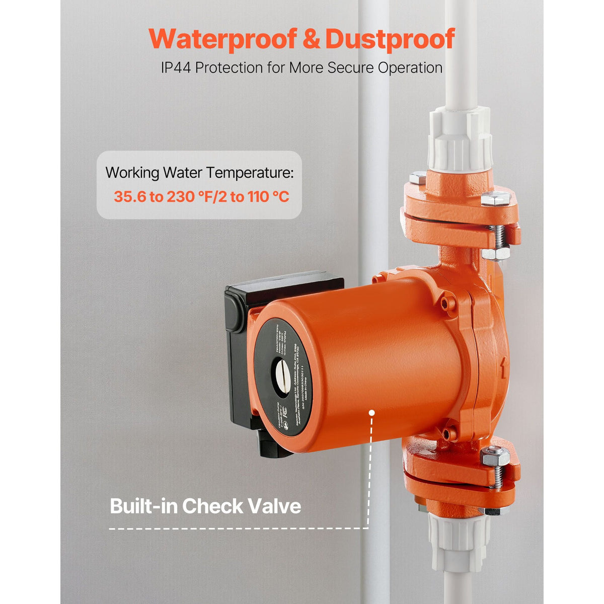 F-009-BF5-J Cast Iron Circulator Pump, 17 GPM, AC 120V 35 ft Hot Water Recirculating Circulation Pump, 3/4-Inch Flange Connection, 3-Speed Adjustment, Quiet Operation, for Home Heating System