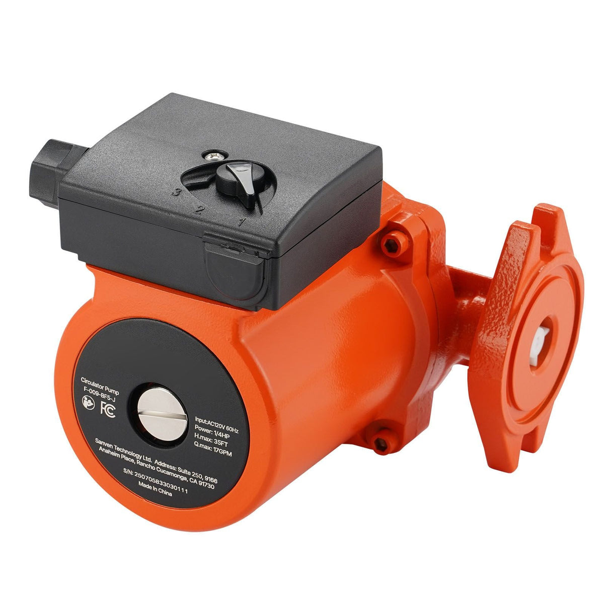 F-009-BF5-J Cast Iron Circulator Pump, 17 GPM, AC 120V 35 ft Hot Water Recirculating Circulation Pump, 3/4-Inch Flange Connection, 3-Speed Adjustment, Quiet Operation, for Home Heating System