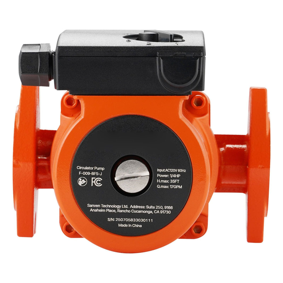 F-009-BF5-J Cast Iron Circulator Pump, 17 GPM, AC 120V 35 ft Hot Water Recirculating Circulation Pump, 3/4-Inch Flange Connection, 3-Speed Adjustment, Quiet Operation, for Home Heating System