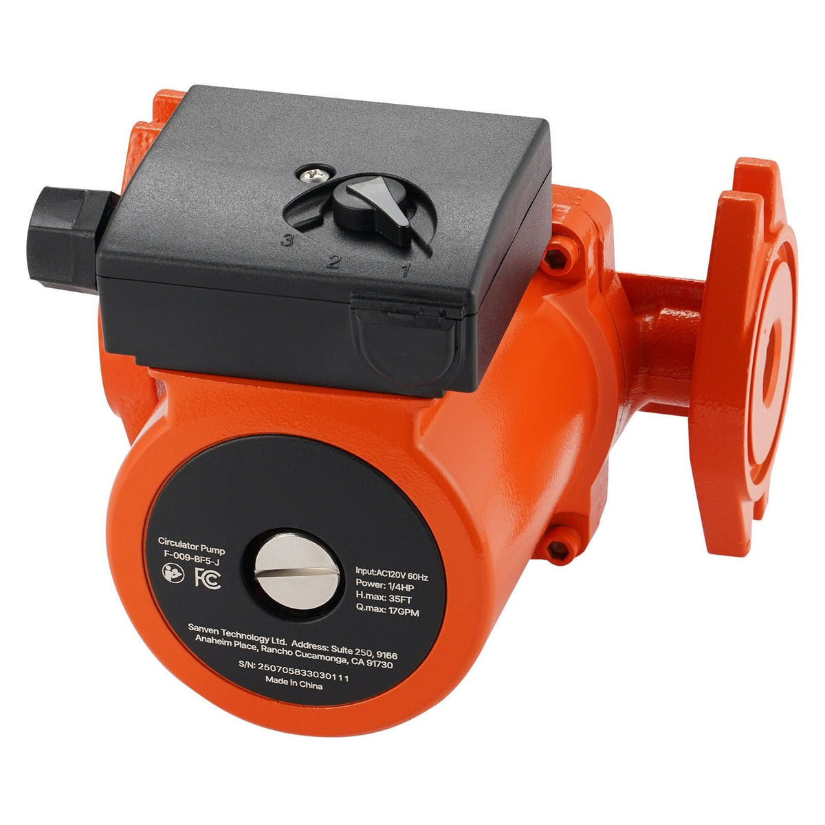 F-009-BF5-J Cast Iron Circulator Pump, 17 GPM, AC 120V 35 ft Hot Water Recirculating Circulation Pump, 3/4-Inch Flange Connection, 3-Speed Adjustment, Quiet Operation, for Home Heating System