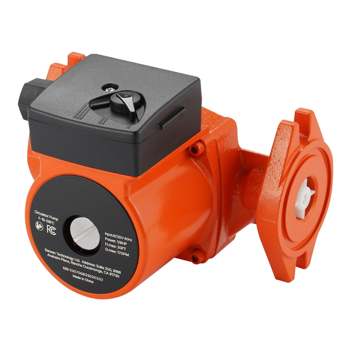 F-15-58FC Cast Iron Circulator Pump, 17 GPM, AC 120V 20 ft Hot Water Recirculating Circulation Pump, 1-Inch Flange Connection, 3-Speed Adjustment, Quiet Operation, for Home Water Heating System