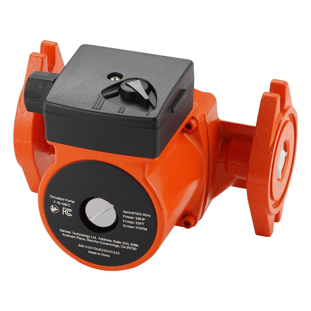 F-15-58FC Cast Iron Circulator Pump, 17 GPM, AC 120V 20 ft Hot Water Recirculating Circulation Pump, 1-Inch Flange Connection, 3-Speed Adjustment, Quiet Operation, for Home Water Heating System