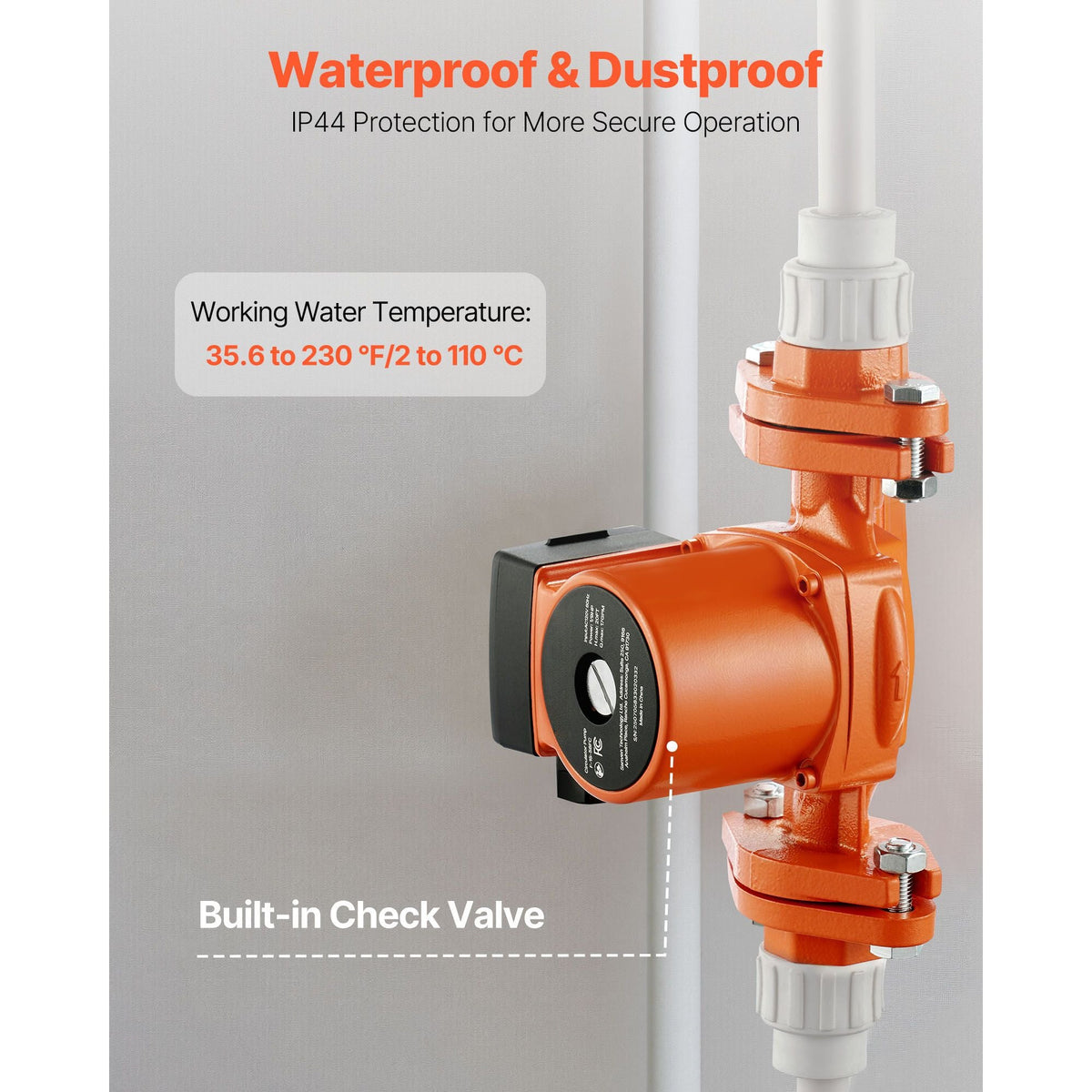 F-15-58FC Cast Iron Circulator Pump, 17 GPM, AC 120V 20 ft Hot Water Recirculating Circulation Pump, 1-Inch Flange Connection, 3-Speed Adjustment, Quiet Operation, for Home Water Heating System