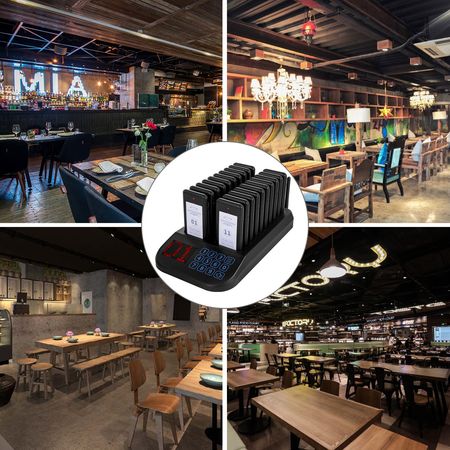 F103 Restaurant Pager System 20 Pagers, Max 98 Beepers Wireless Calling System, Touch Keyboard with Vibration, Flashing and Buzzer for Church, Nurse,Hospital & Hotel