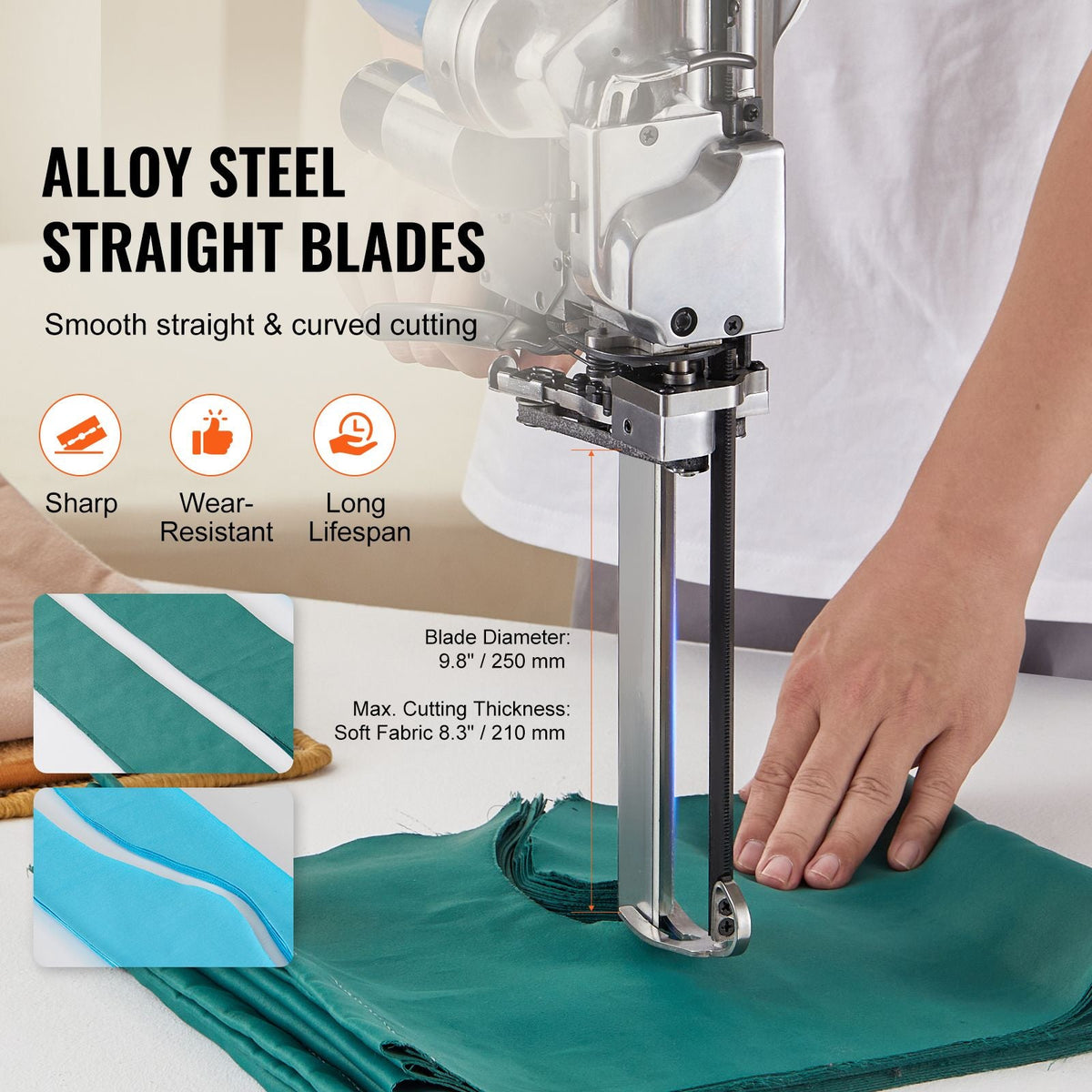 Fabric Cutter, 750W High-Speed Straight Knife Cloth Cutting Machine, 9.8" Alloy Steel Blade, Industrial Fabric Cutting Machine with Automatic Knife Sharpen, for Multilayer Fabric Leather Cloth
