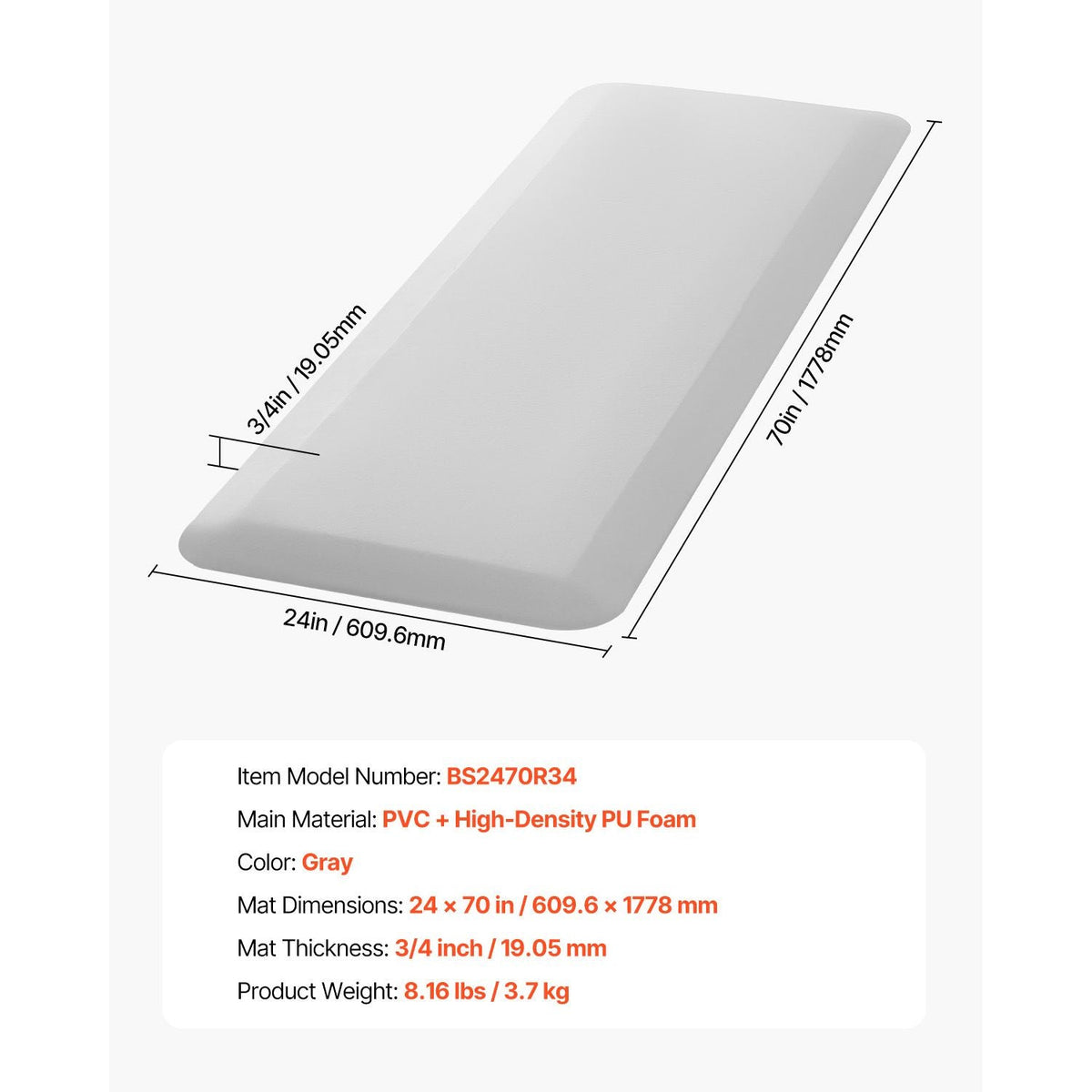 Fall Mat for Elderly, 3/4-inch Thickened Fall Prevention Pad with Beveled Edge, Anti-Slip Bedside Safety Floor Mat for Seniors, Handicaps, Patients (24 x 70 inch)