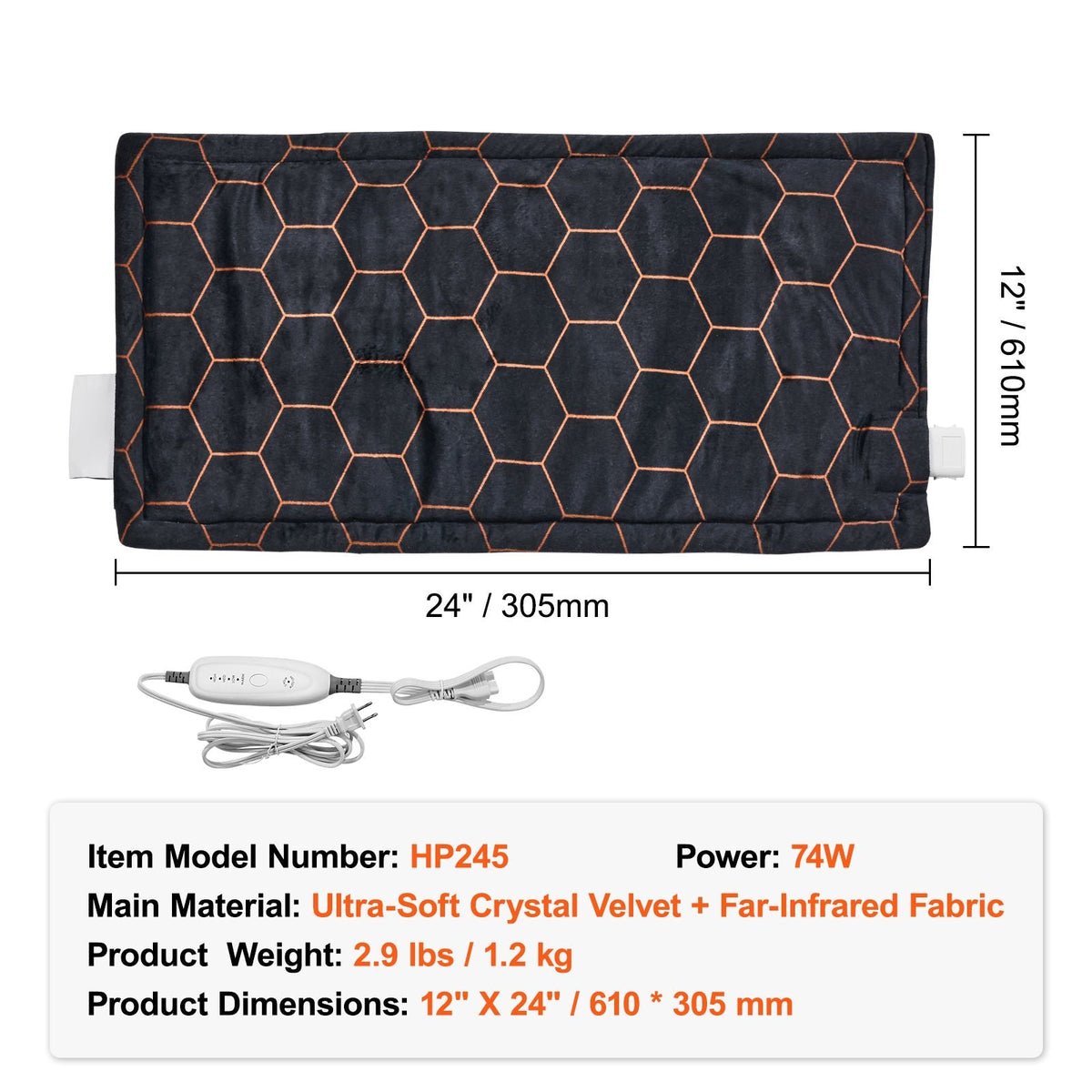 Far Infrared Heating Pad, 12" x 24" Weighted Heating Pad with Far Infrared Therapy, 4 Temperature Settings, 2-hour Auto-off, Electric Heating Pad for Back Neck Shoulder Abdomen Pain Relief