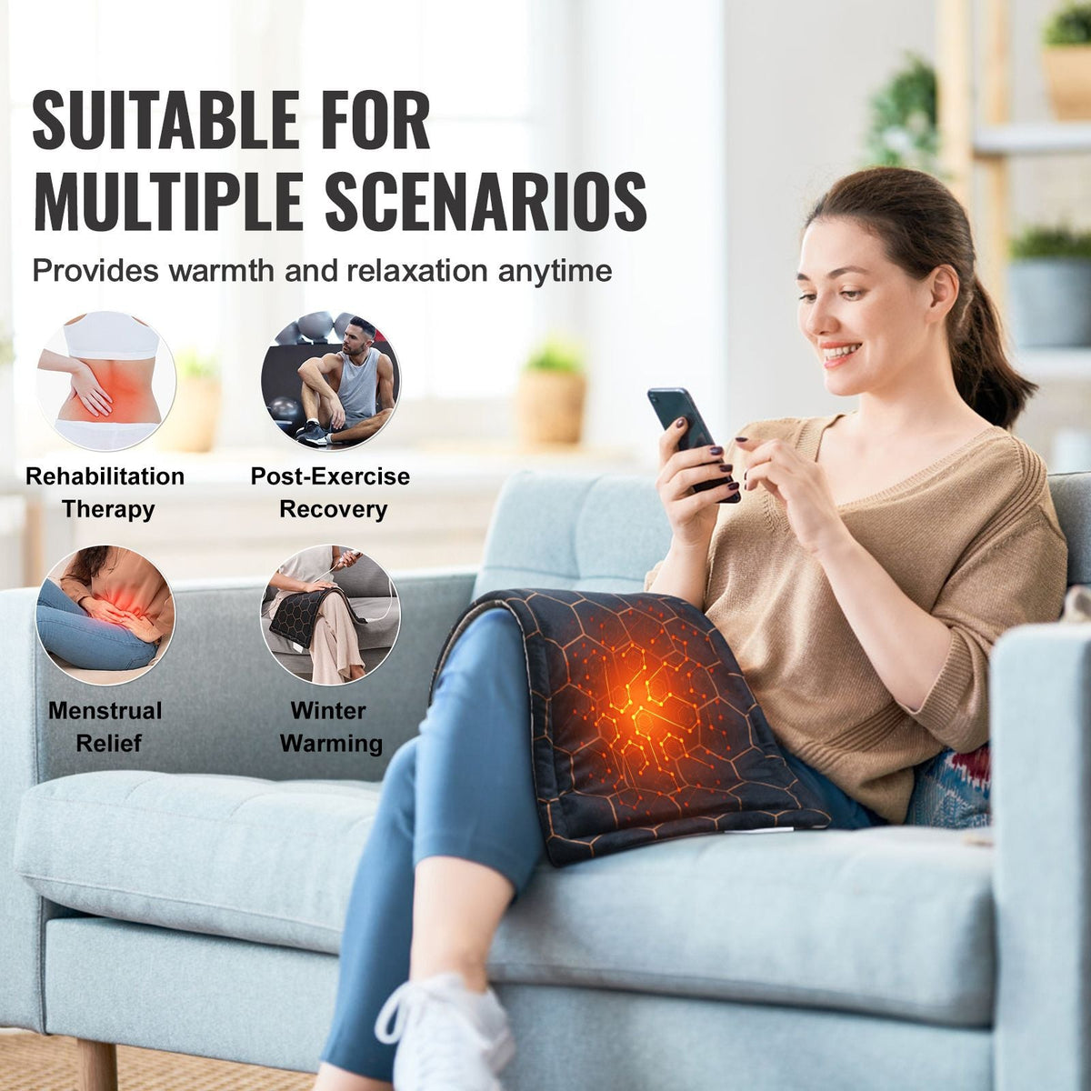Far Infrared Heating Pad, 12" x 24" Weighted Heating Pad with Far Infrared Therapy, 4 Temperature Settings, 2-hour Auto-off, Electric Heating Pad for Back Neck Shoulder Abdomen Pain Relief