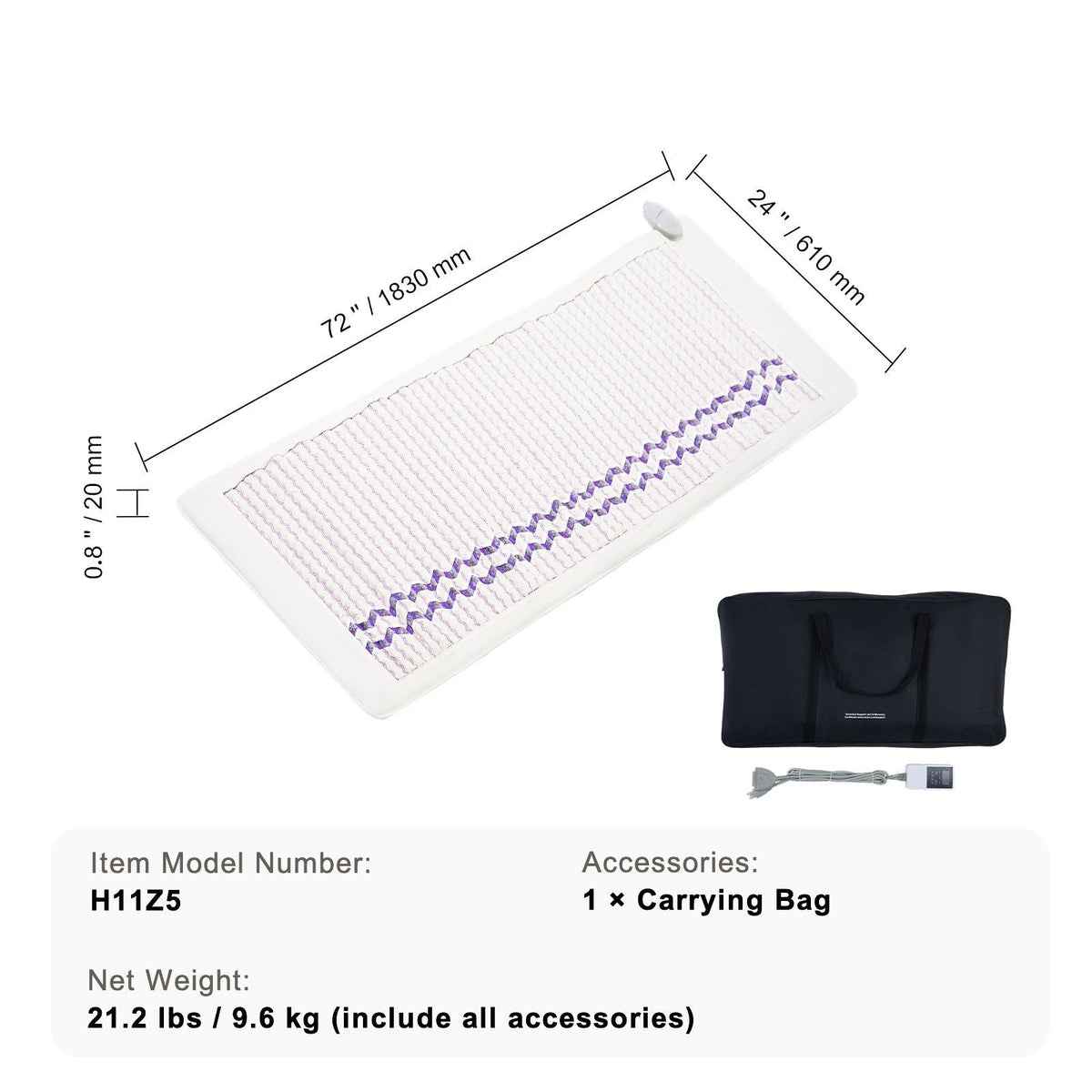 Far Infrared Heating Pad, Amethyst Heating Mat with Negative Ions, 103-159Fahrenheit Hot Gemstones Therapy Mat with 0-12 Hours Timer for Full Body Pain Relief (72 x 24-inch)