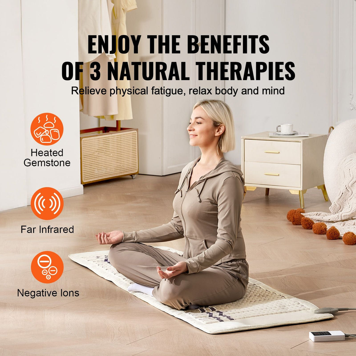 Far Infrared Heating Pad, Amethyst Heating Mat with Negative Ions, 103-159Fahrenheit Hot Gemstones Therapy Mat with 0-12 Hours Timer for Full Body Pain Relief (72 x 24-inch)