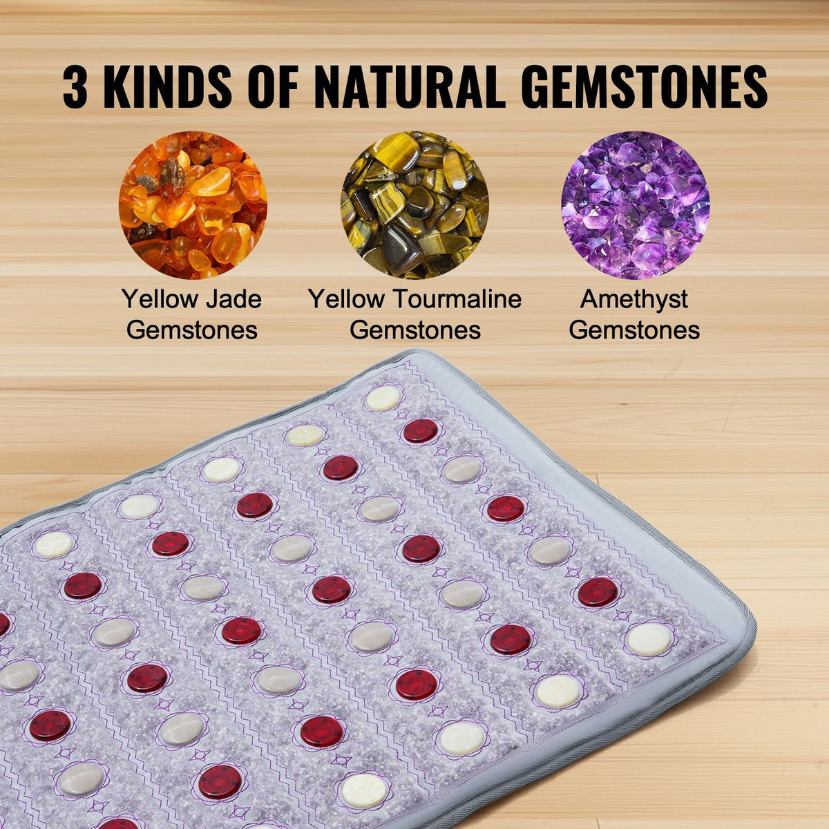 Far Infrared Heating Pad, Amethyst Heating Pad with Jade & Tourmaline Stones, 660nm Photon Light & Negative Ions, 103-159 F Hot Gemstones Mat with 0-12 Hours Timer for Pain Relief (32" x 20")