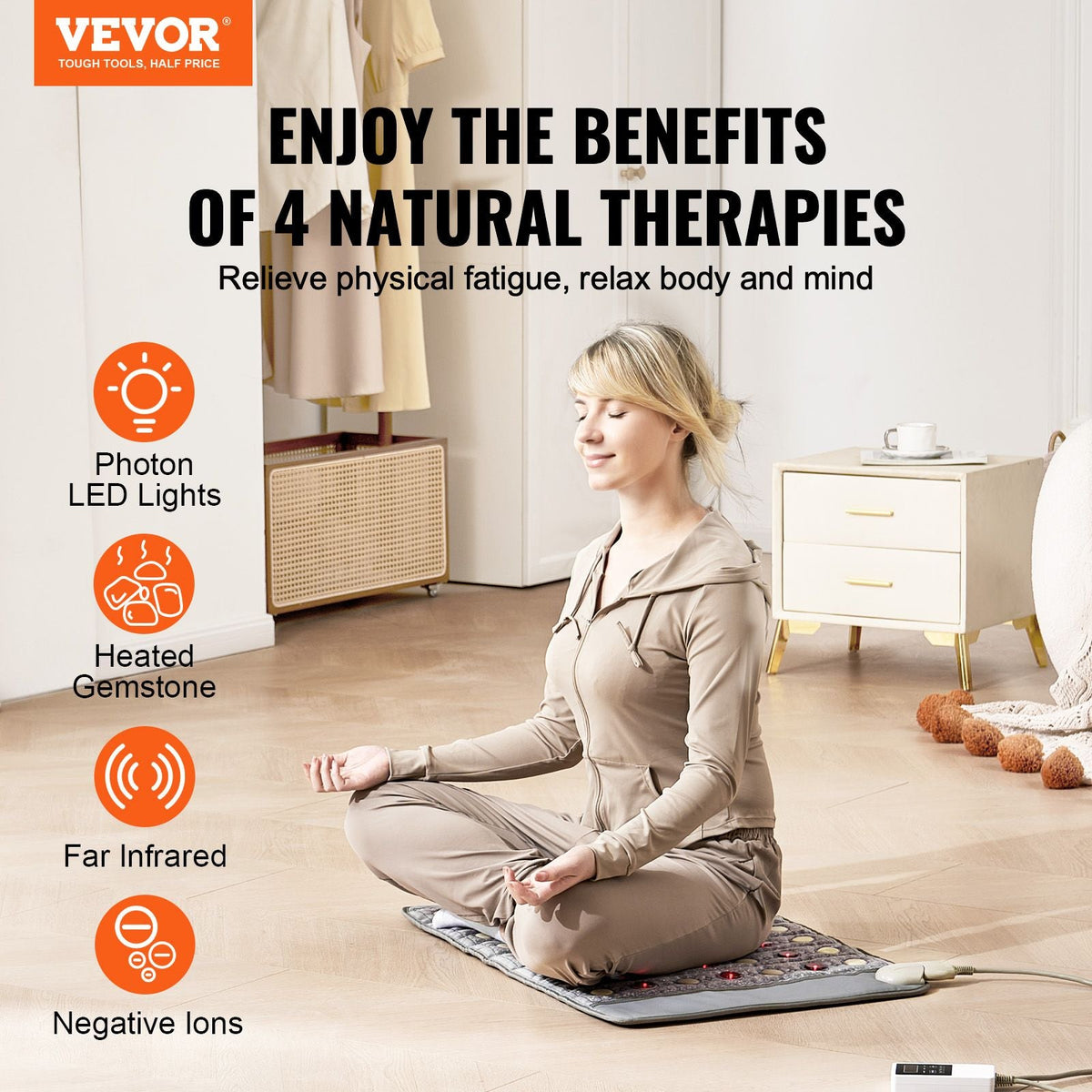 Far Infrared Heating Pad, Amethyst Heating Pad with Jade & Tourmaline Stones, 660nm Photon Light & Negative Ions, 103-159 F Hot Gemstones Mat with 0-12 Hours Timer for Pain Relief (32" x 20")