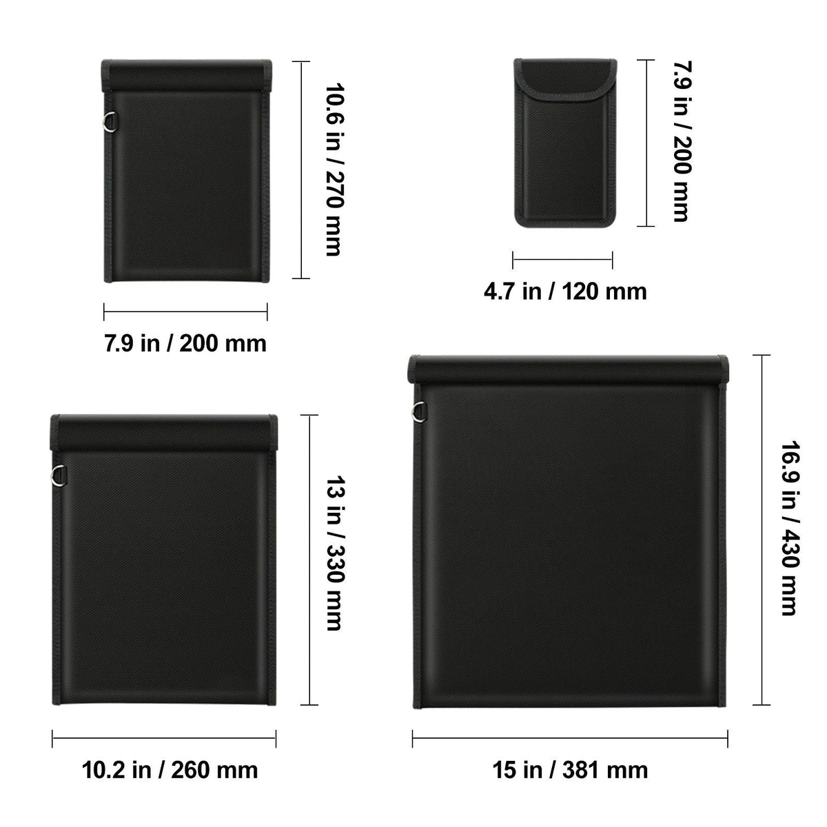 Faraday Bags, 4 Pack Faraday Pouch Set for Laptop (16.9x15"), Tablet (13x10.2"), Phone (7.87x4.7") & Radio (10.6x7.8"), Fireproof Signal Blocking Holder, Anti-Theft & Anti-Hacking Pouch Blocker