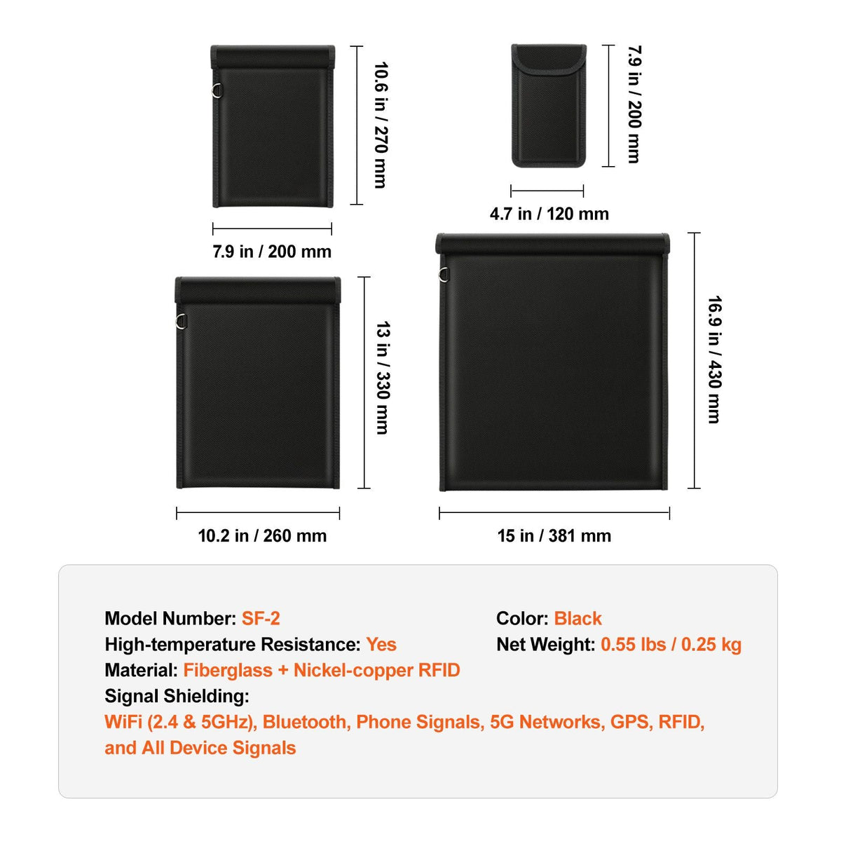 Faraday Bags, 4 Pack Faraday Pouch Set for Laptop (16.9x15"), Tablet (13x10.2"), Phone (7.87x4.7") & Radio (10.6x7.8"), Fireproof Signal Blocking Holder, Anti-Theft & Anti-Hacking Pouch Blocker