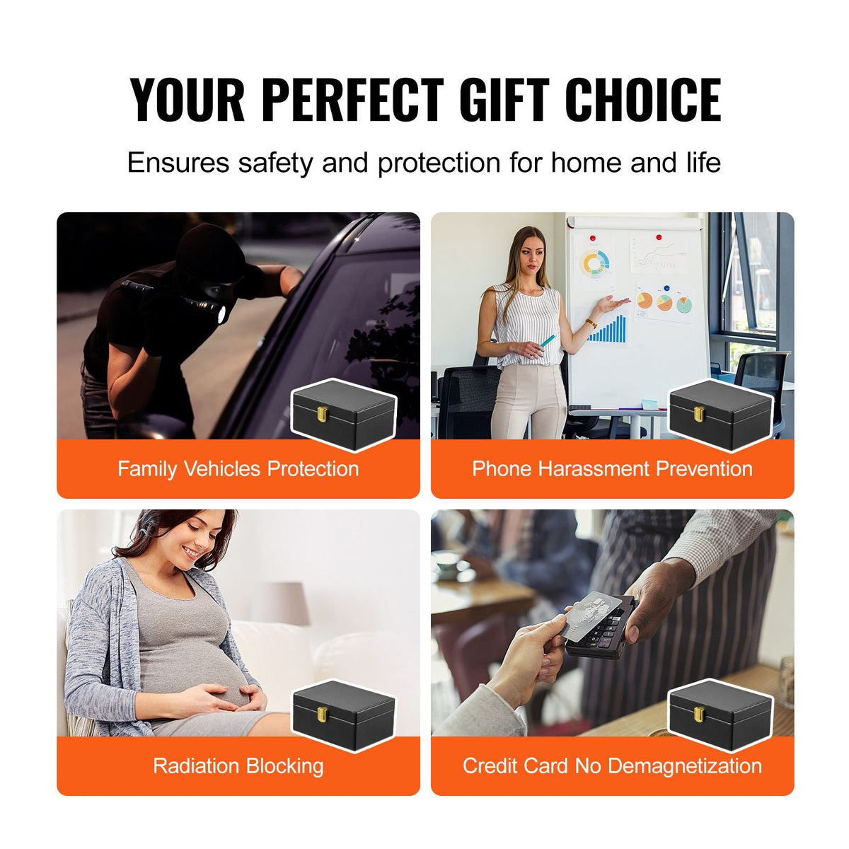 Faraday Box, PU Leather Signal Blocking Holde, Keyless Fob Protector Shielding for WiFi, RFID, GPS, Bluetooth & 5G, Anti-Theft Box and Anti-Hacking Case Blocker, Black(5.9 x 4.5 x 2.9")