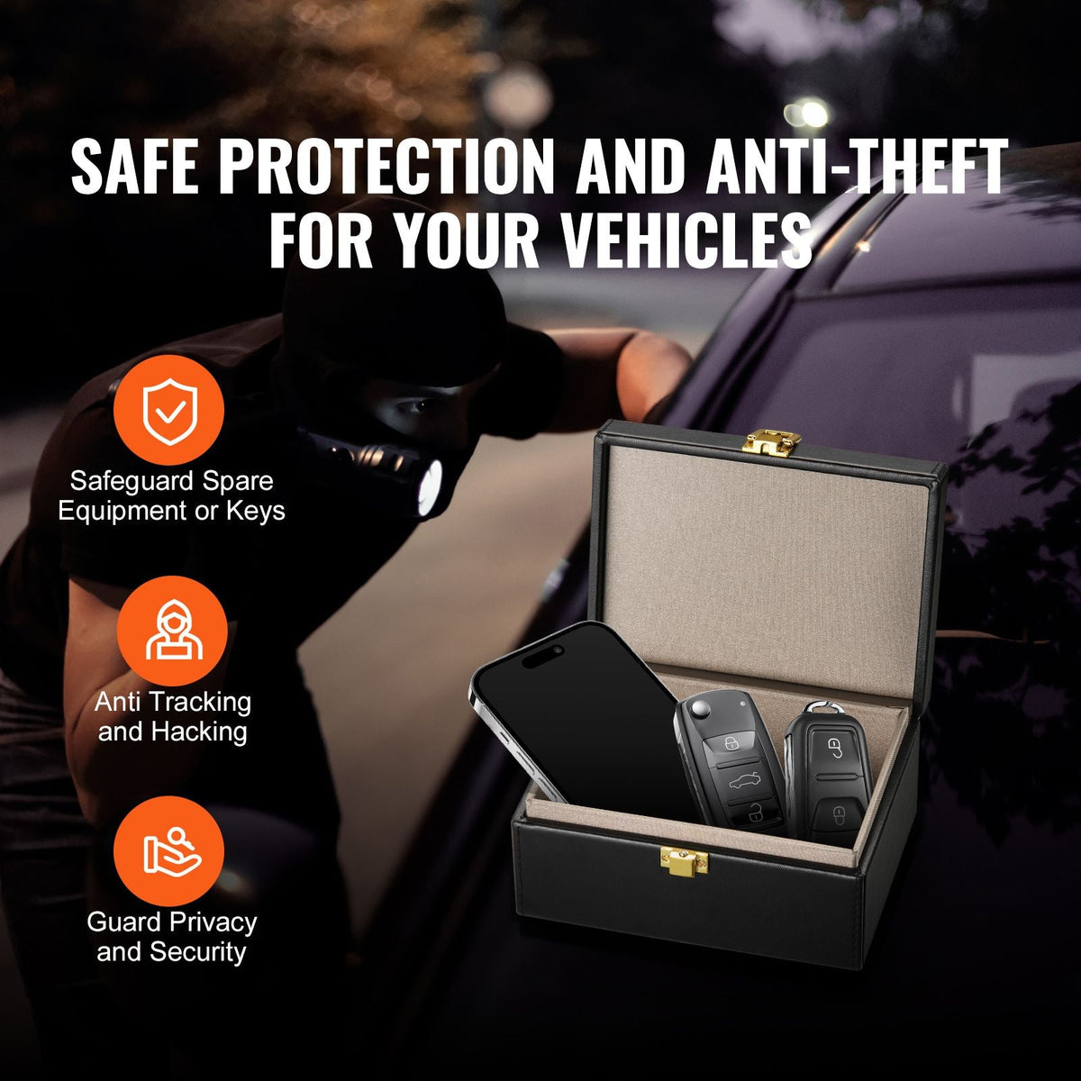 Faraday Box, PU Leather Signal Blocking Holde, Keyless Fob Protector Shielding for WiFi, RFID, GPS, Bluetooth & 5G, Anti-Theft Box and Anti-Hacking Case Blocker, Black(5.9 x 4.5 x 2.9")