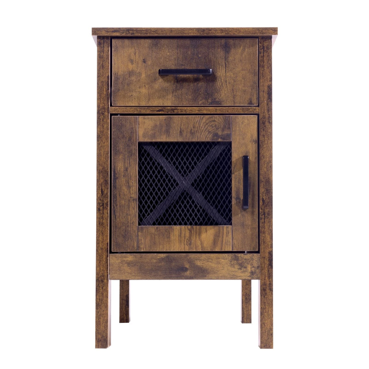 Farmhouse End Table, Nightstand with Charging Station, 3 Tiers End Table with Storage Cabinet and 1 Drawer, Side Table with USB Ports and Outlets, Ideal for Living Room, Bedroom, Burlywood