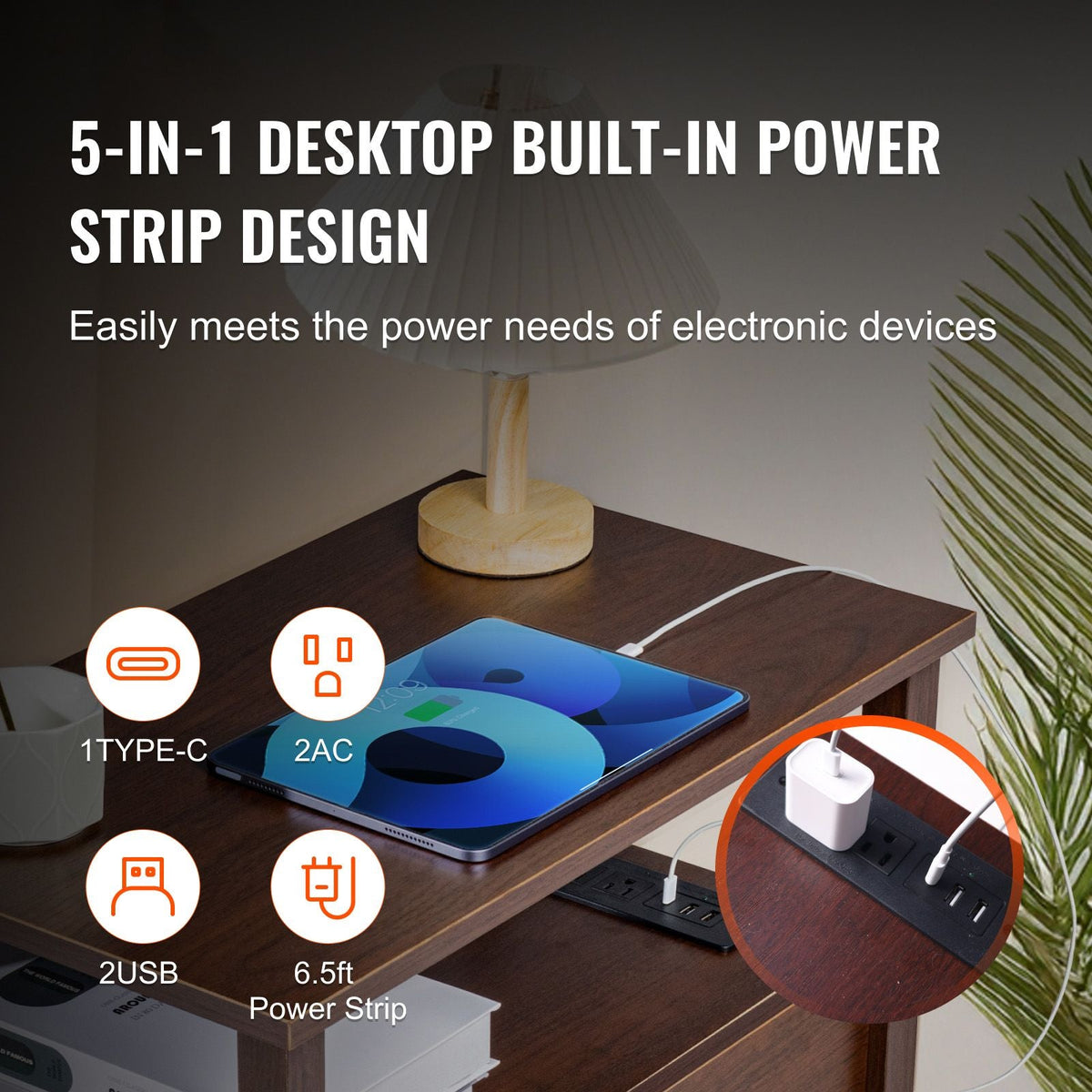 Farmhouse End Table, Nightstand with Charging Station, 4 Tiers End Table with Storage Cabinet and 2 Drawers, Side Table with USB Ports and Outlets, Ideal for Living Room, Bedroom, Brown