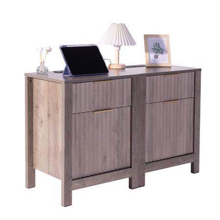 Farmhouse End Table Set of 2, Nightstand with Charging Station, 3 Tiers Side Table with Storage Cabinet and 2 Drawers, Side Table with USB Ports and Outlets, Ideal for Living Room, Bedroom, Gray