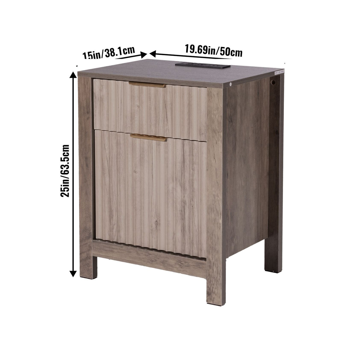 Farmhouse End Table Set of 2, Nightstand with Charging Station, 3 Tiers Side Table with Storage Cabinet and 2 Drawers, Side Table with USB Ports and Outlets, Ideal for Living Room, Bedroom, Gray