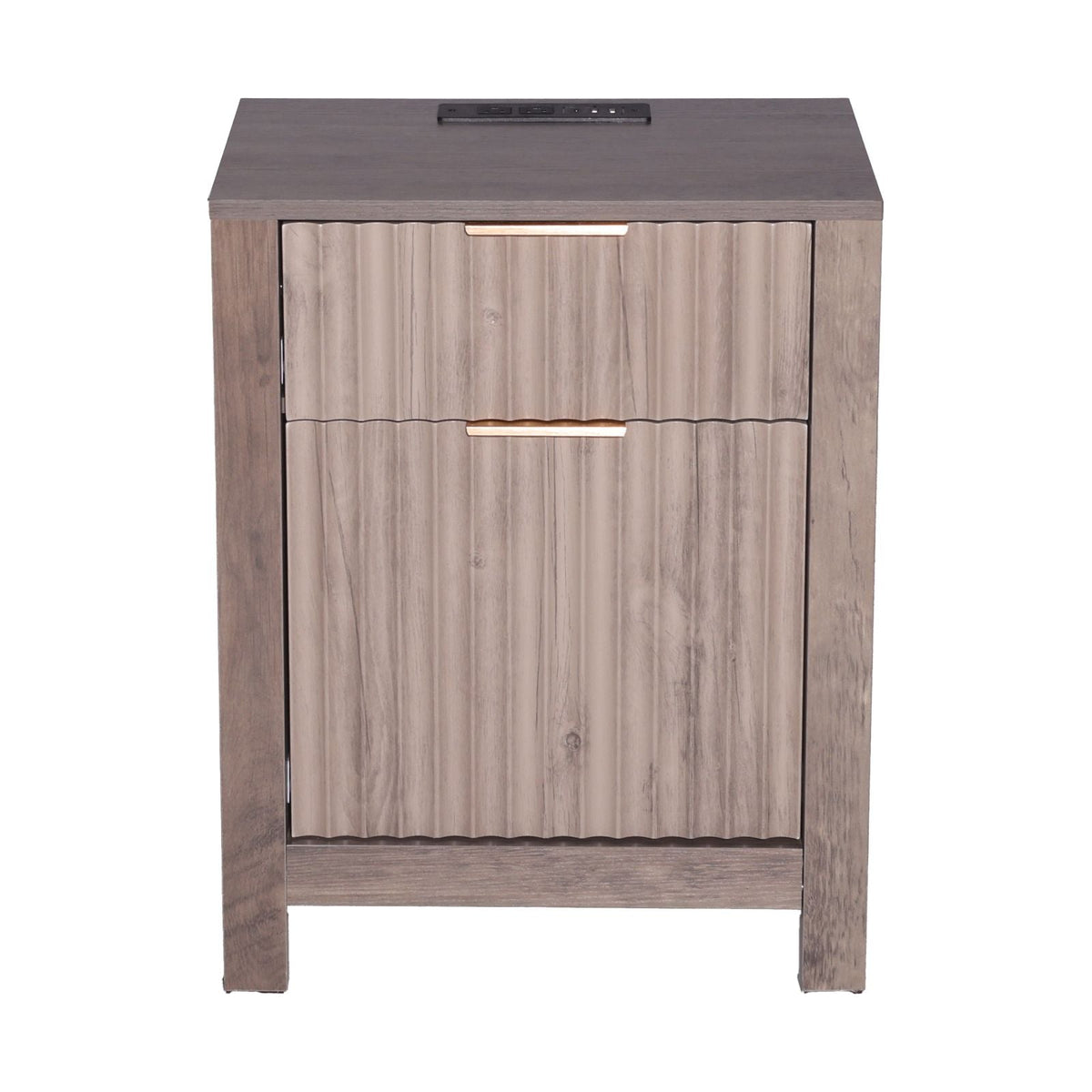 Farmhouse End Table Set of 2, Nightstand with Charging Station, 3 Tiers Side Table with Storage Cabinet and 2 Drawers, Side Table with USB Ports and Outlets, Ideal for Living Room, Bedroom, Gray