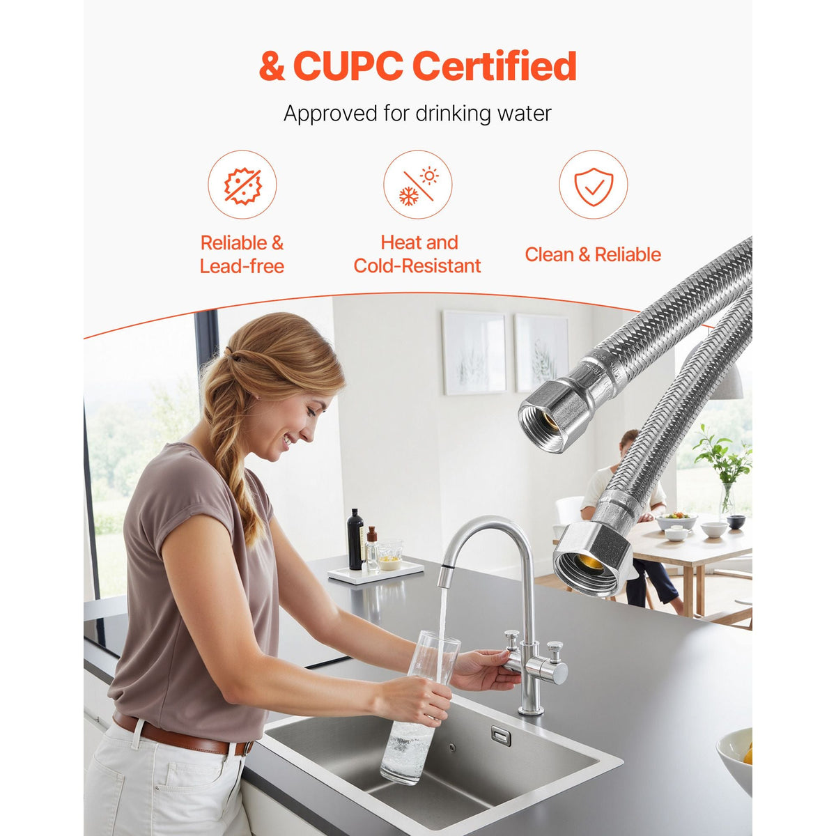 Faucet Hose Connector, 16-Inch Length, 3/8 Inch Comp x 1/2 Inch FIP 10-Pack Braided Stainless Steel Faucet Supply Line, Faucet Hose Connects Kitchen Bathroom Sink to Water Supply, Certified Safe