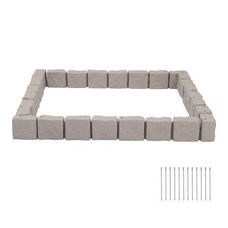Faux Stone Landscape Edging, 15.5 ft Kit, No Dig Garden Edging Border, Blocks for Lawn, Flower Beds, Yard, 4 Pack Each Section Has 6 Bricks 46.85"L x 3.94"W x 6.1"H, 12 Spikes & 4 Corners, Beige