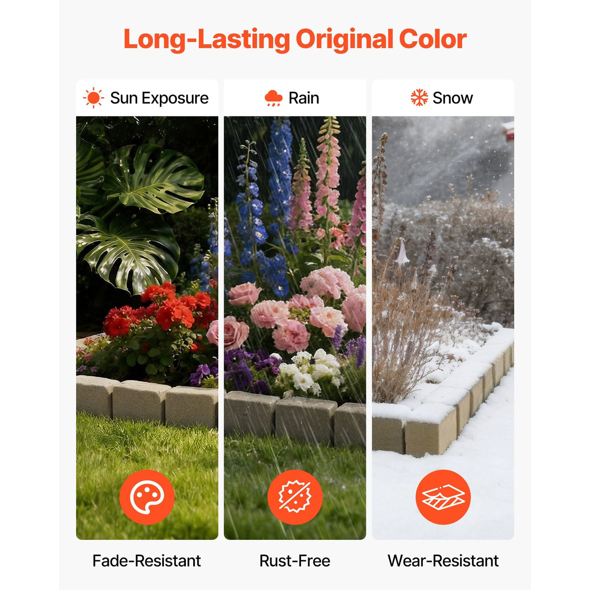 Faux Stone Landscape Edging, 15.5 ft Kit, No Dig Garden Edging Border, Blocks for Lawn, Flower Beds, Yard, 4 Pack Each Section Has 6 Bricks 46.85"L x 3.94"W x 6.1"H, 12 Spikes & 4 Corners, Beige