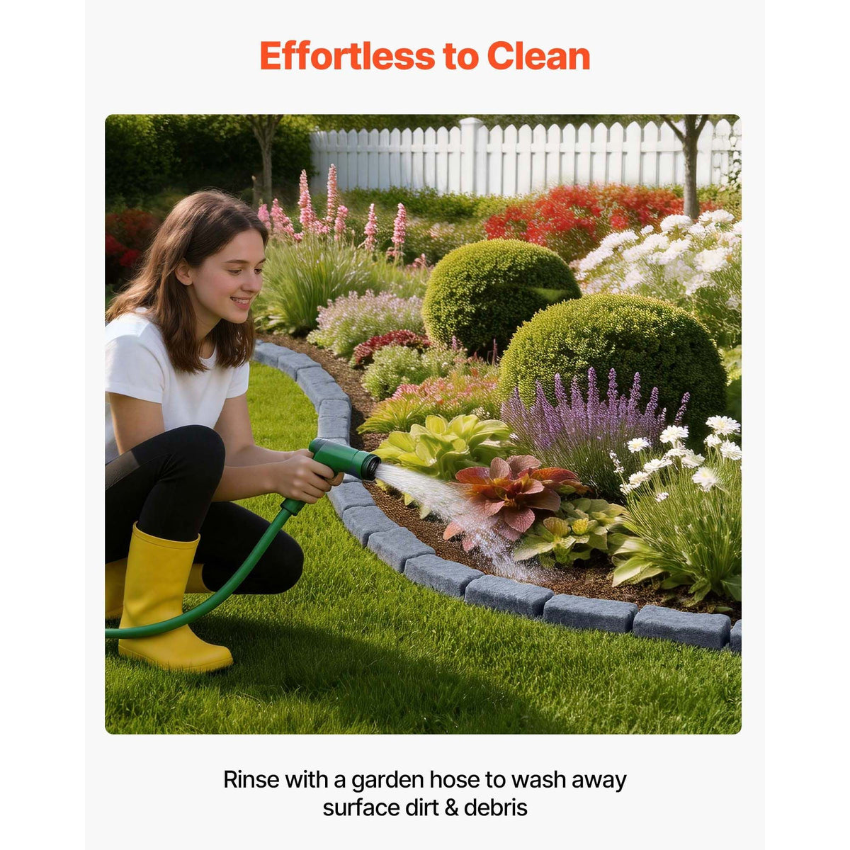 Faux Stone Landscape Edging, 15.5 ft Kit, No Dig Garden Edging Border, Blocks for Lawn, Flower Beds, Yards, 4 Pack Each Section Has 6 Bricks 46.46"L x 3.74"W x 2.24"H, 12 Spikes & End Cap, Gray