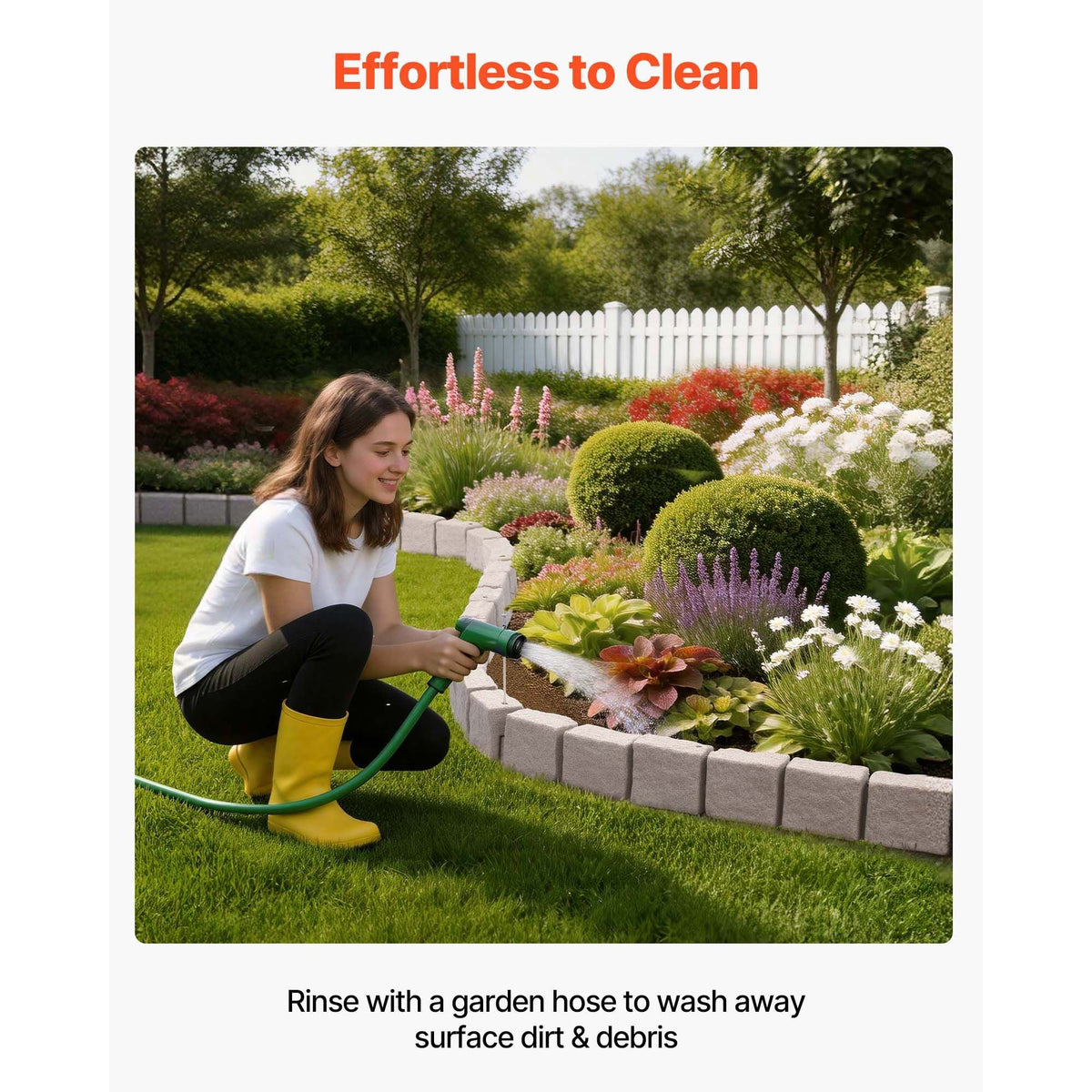 Faux Stone Landscape Edging, 15.5 ft Kit, No Dig Garden Edging Border, Blocks for Lawn, Flower Beds, Yards, 4 Pack Each Section Has 6 Bricks 46.85"L x 3.94"W x 6.1"H, 9 Spikes & End Cap, Beige
