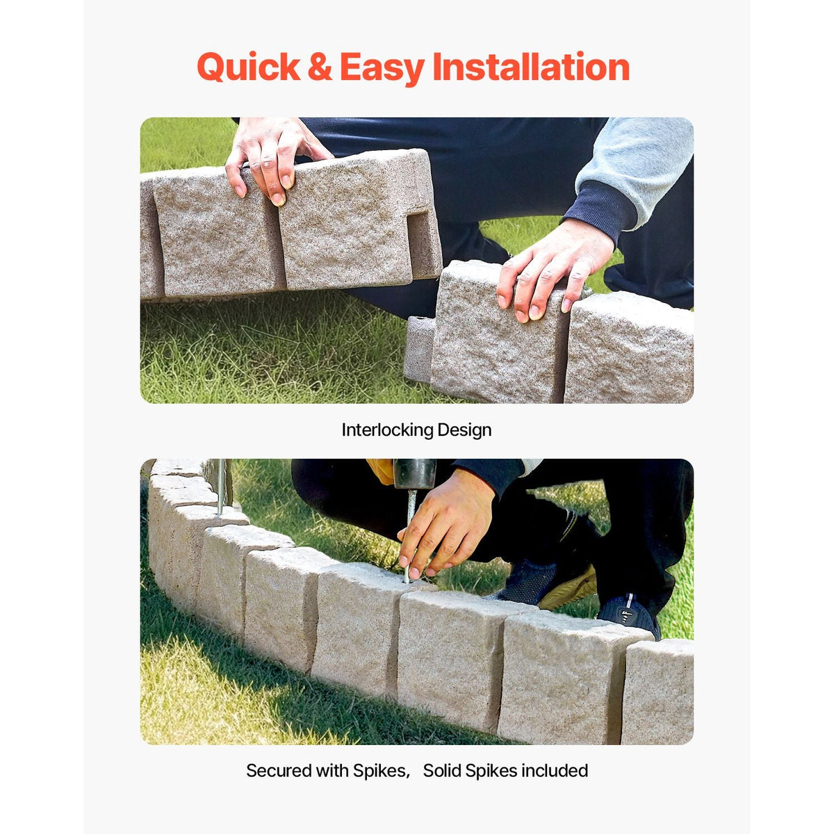 Faux Stone Landscape Edging 46.8 x 3.9 in Realistic Lawn Edging, Flexible Brick-Sized Garden Edging Border with Anchoring Spikes, Fade-Resistant Yard Edging for Driveways Walkway Beige