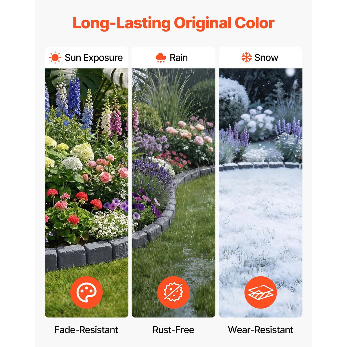 Faux Stone Landscape Edging, 46.85" Kit, No Dig Garden Edging Border, Blocks for Lawn, Flower Beds, Yards, 1 Pack Each Section Has 6 Bricks 46.85"L x 3.94"W x 6.1"H, 3 Spikes, Sandstone Gray