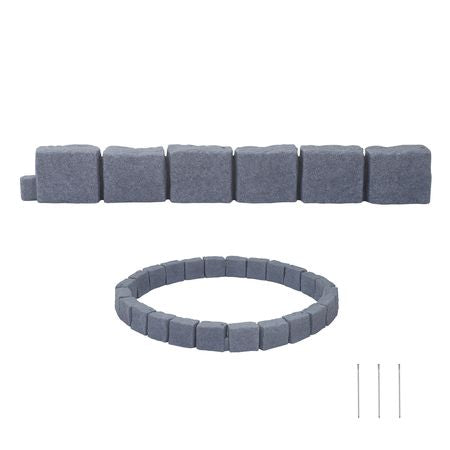 Faux Stone Landscape Edging, 46.85" Kit, No Dig Garden Edging Border, Blocks for Lawn, Flower Beds, Yards, 1 Pack Each Section Has 6 Bricks 46.85"L x 3.94"W x 6.1"H, 3 Spikes, Sandstone Gray