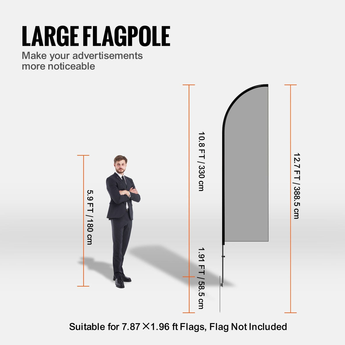Feather Flag Pole Kit, 2 Packs Swooper Flag Pole 12.7 ft, Sign Flag Poles for Business Advertising Flags Outdoor, with Ground Stakes and A Carrying Bag (Flag Not Included)