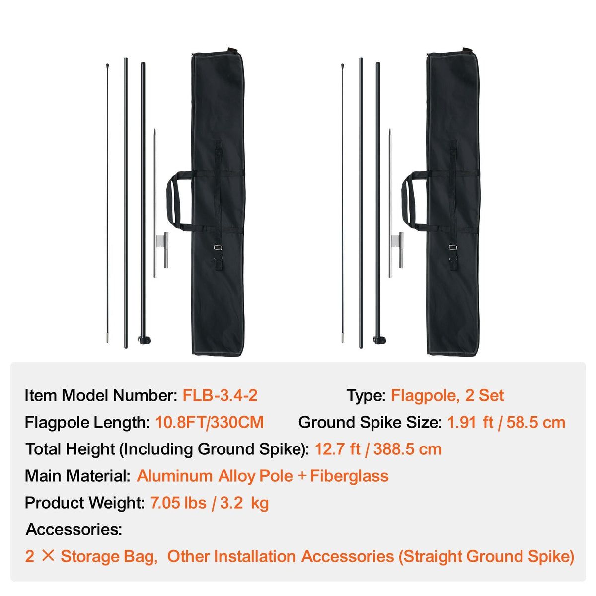 Feather Flag Pole Kit, 2 Packs Swooper Flag Pole 12.7 ft, Sign Flag Poles for Business Advertising Flags Outdoor, with Ground Stakes and A Carrying Bag (Flag Not Included)