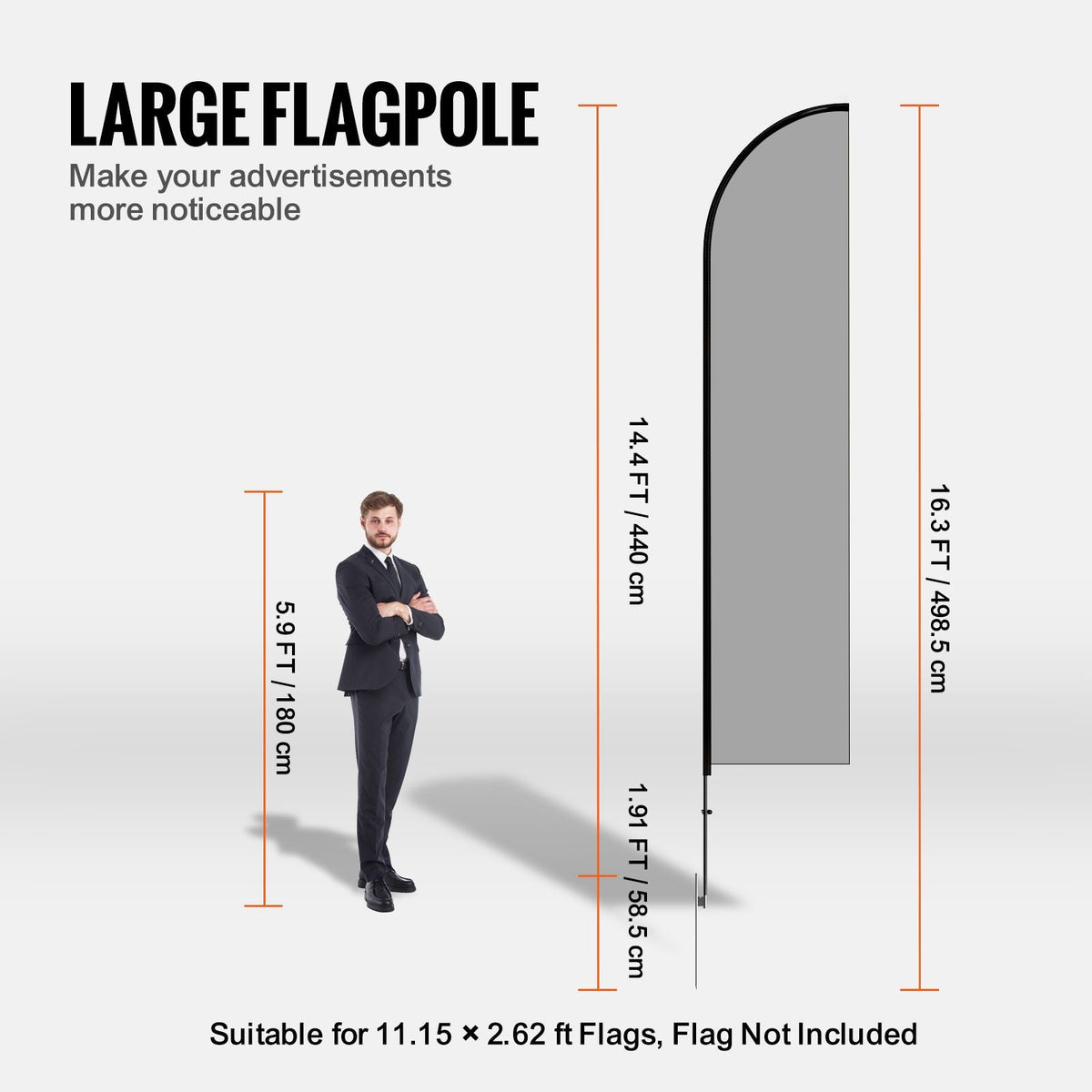 Feather Flag Pole Kit, 2 Packs Swooper Flag Pole 16.3 ft, Sign Flag Poles for Business Advertising Flags Outdoor, with Ground Stakes and A Carrying Bag (Flag Not Included)