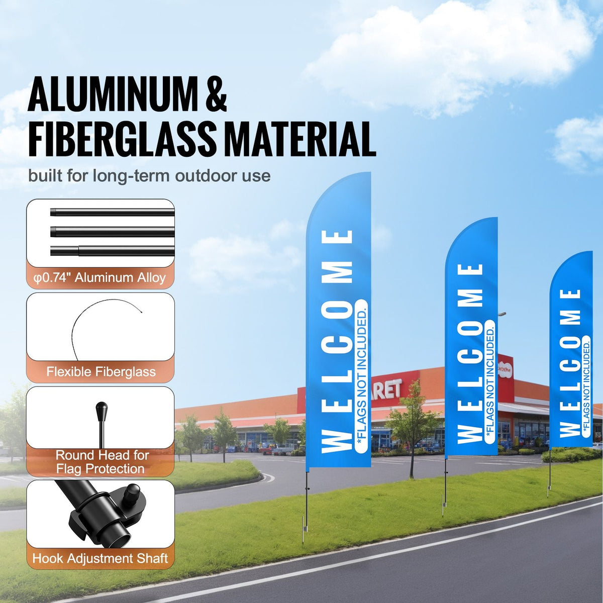 Feather Flag Pole Kit, Swooper Flag Pole Set 16.3 ft, Sign Flag Poles for Business Advertising Flags Outdoor, with A Ground Stake and Carrying Bag (Flag Not Included)