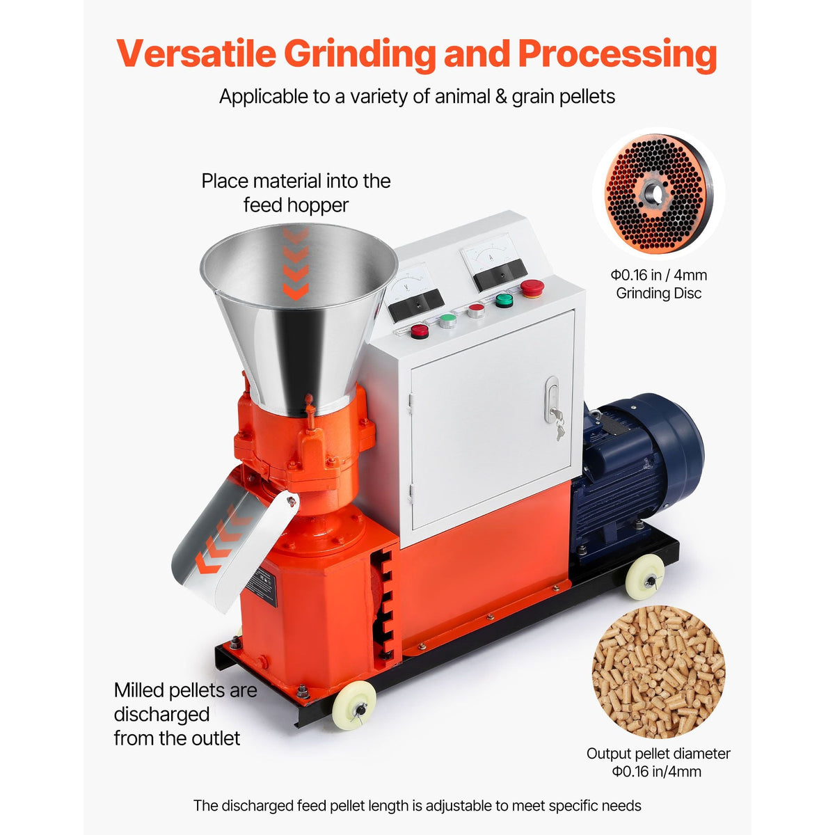 Feed Pellet Mill Machine, 4 mm Animal Feed Pellet Making Machine, 3KW 240V Animal Food Granulator Mill Machines with 3 Pressure Rollers & 4 Wheels, Ideal for Poultry, Livestock, Farm Animals