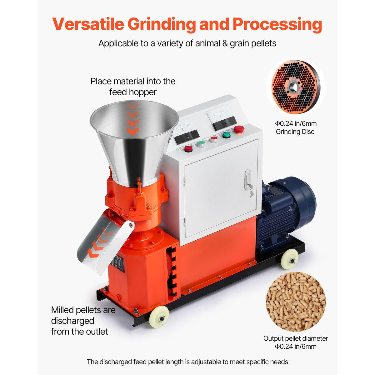 Feed Pellet Mill Machine, 6 mm Animal Feed Pellet Making Machine, 3KW 240V Animal Food Granulator Mill Machines with 3 Pressure Rollers & 4 Wheels, Ideal for Poultry, Livestock, Farm Animals