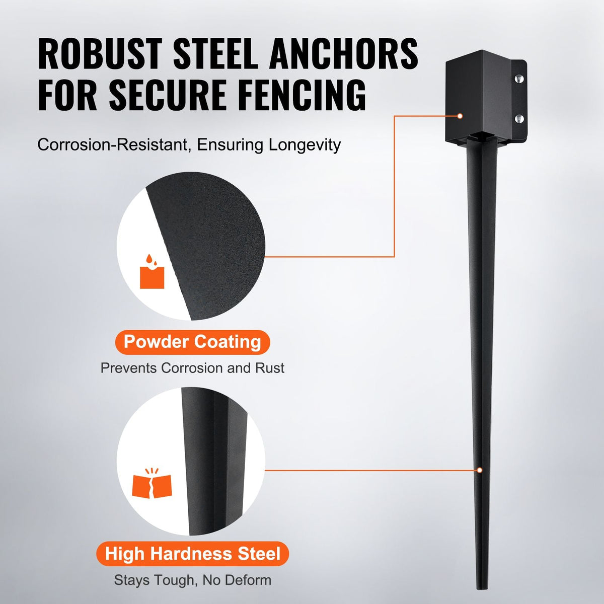 Fence Post Anchor Ground Spike, 8 Pack 36 x 4 x 4 Inches Outer Diameter (Inner Diameter 3.5 x3.5 Inches), Metal Black Powder Coated Post Stake Ground, for Mailbox Deck Garden Railing