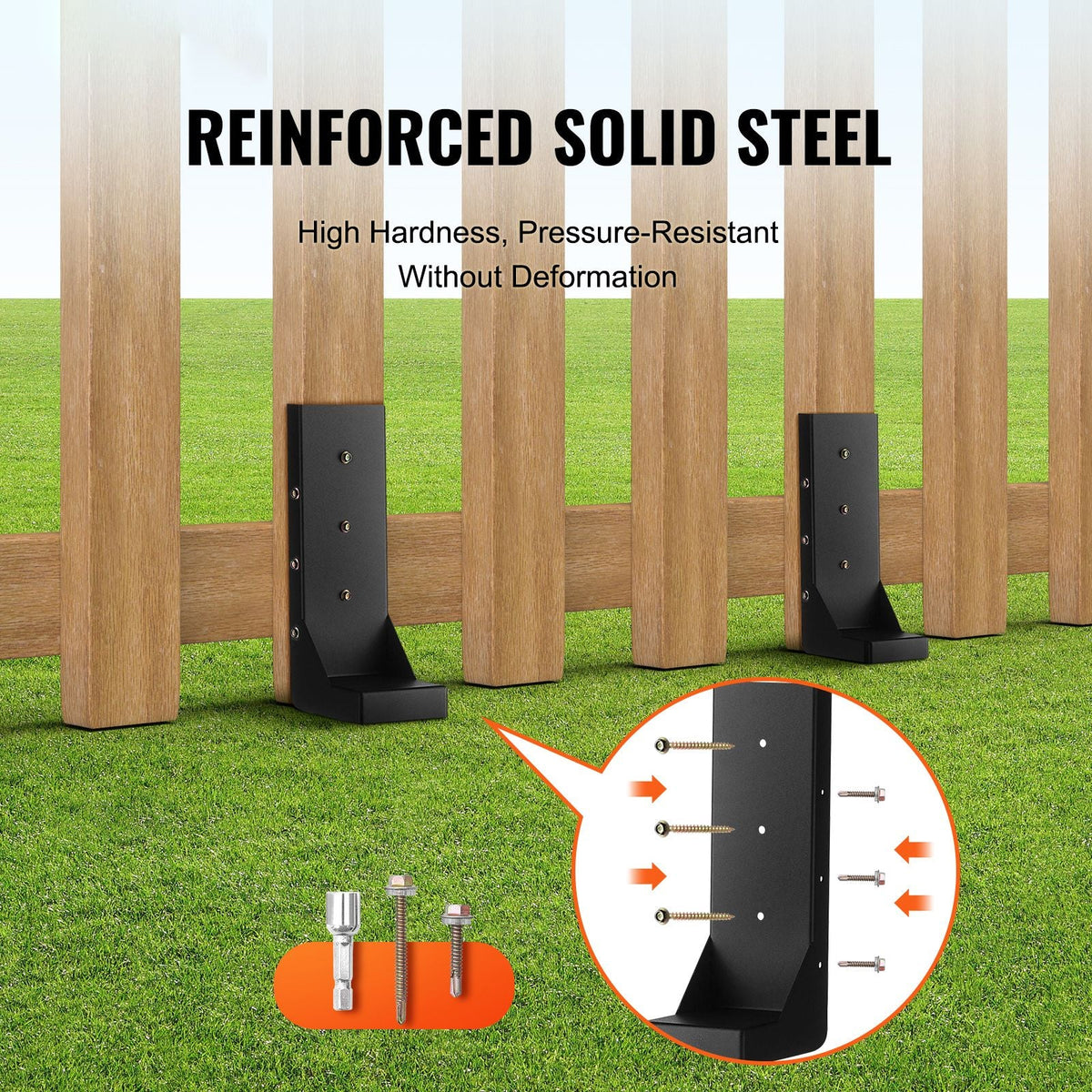 Fence Post Anchor Repair Kit, 6 Pack Inner Diameter 3.5 x3.5 Inches Heavy Duty Steel Fence Post Support Stakes, Anchor Ground Spike for Repair Tilted, Broken Wood Fence Post, Enveloping